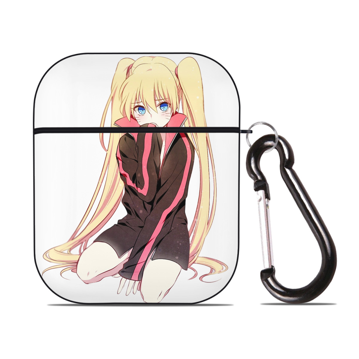 （画像用） NARUTO -ナルト- うずまき ナルト Uzumaki Naruto AirPods 第2世代保護ケース ハードシェル ブラック 耐衝撃・防指紋・カラビナ付き
