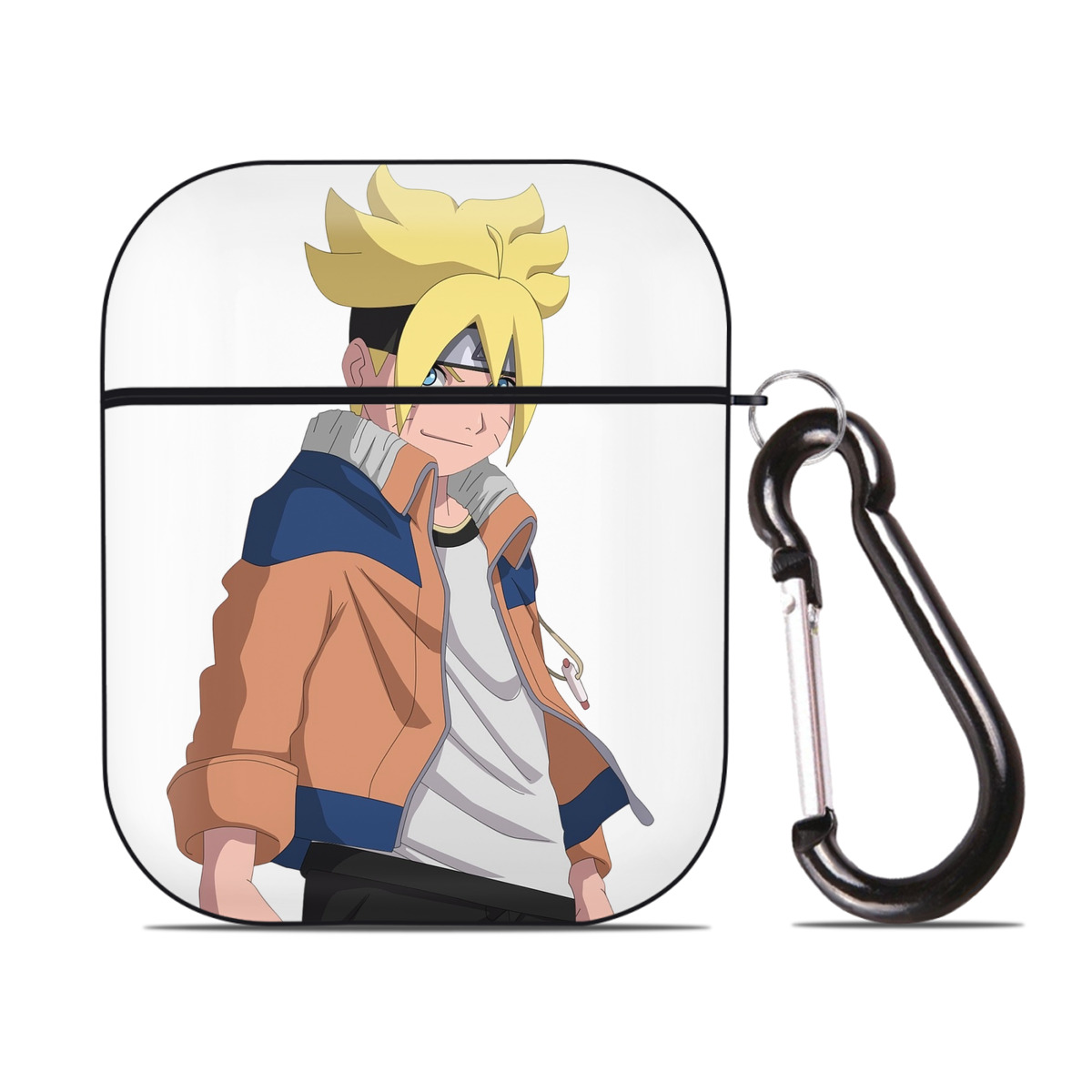 （画像用） NARUTO -ナルト- うずまき ナルト Uzumaki Naruto AirPods 第2世代保護ケース ハードシェル ブラック 耐衝撃・防指紋・カラビナ付き