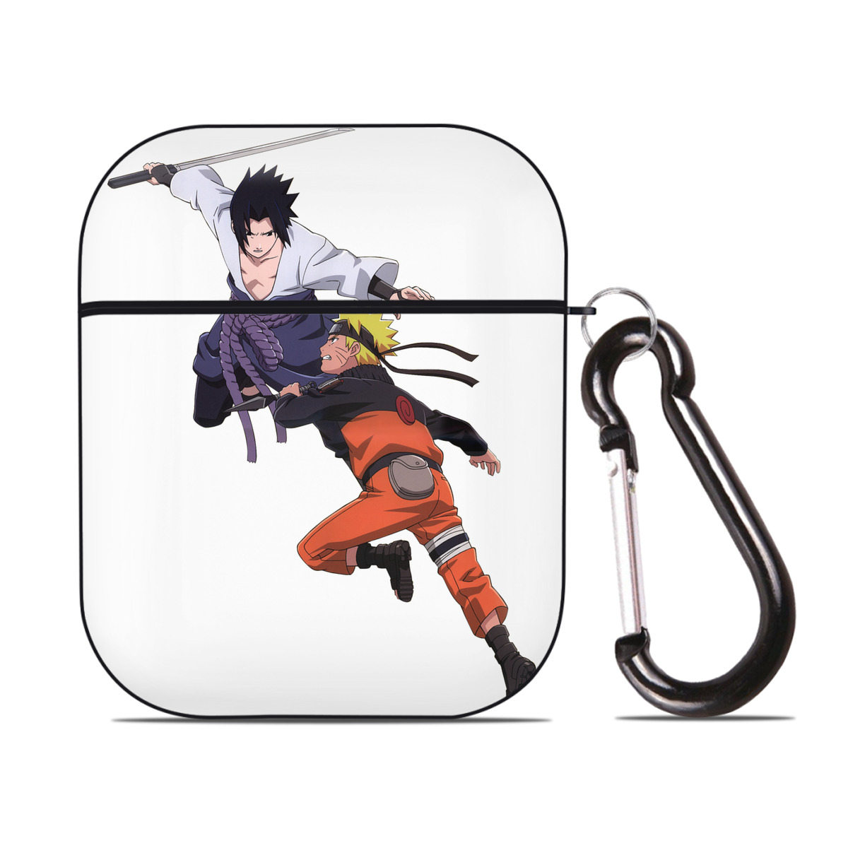 （画像用） NARUTO -ナルト- うちは サスケ Uchiha Sasuke AirPods 第2世代保護ケース ハードシェル ブラック 耐衝撃・防指紋・カラビナ付き