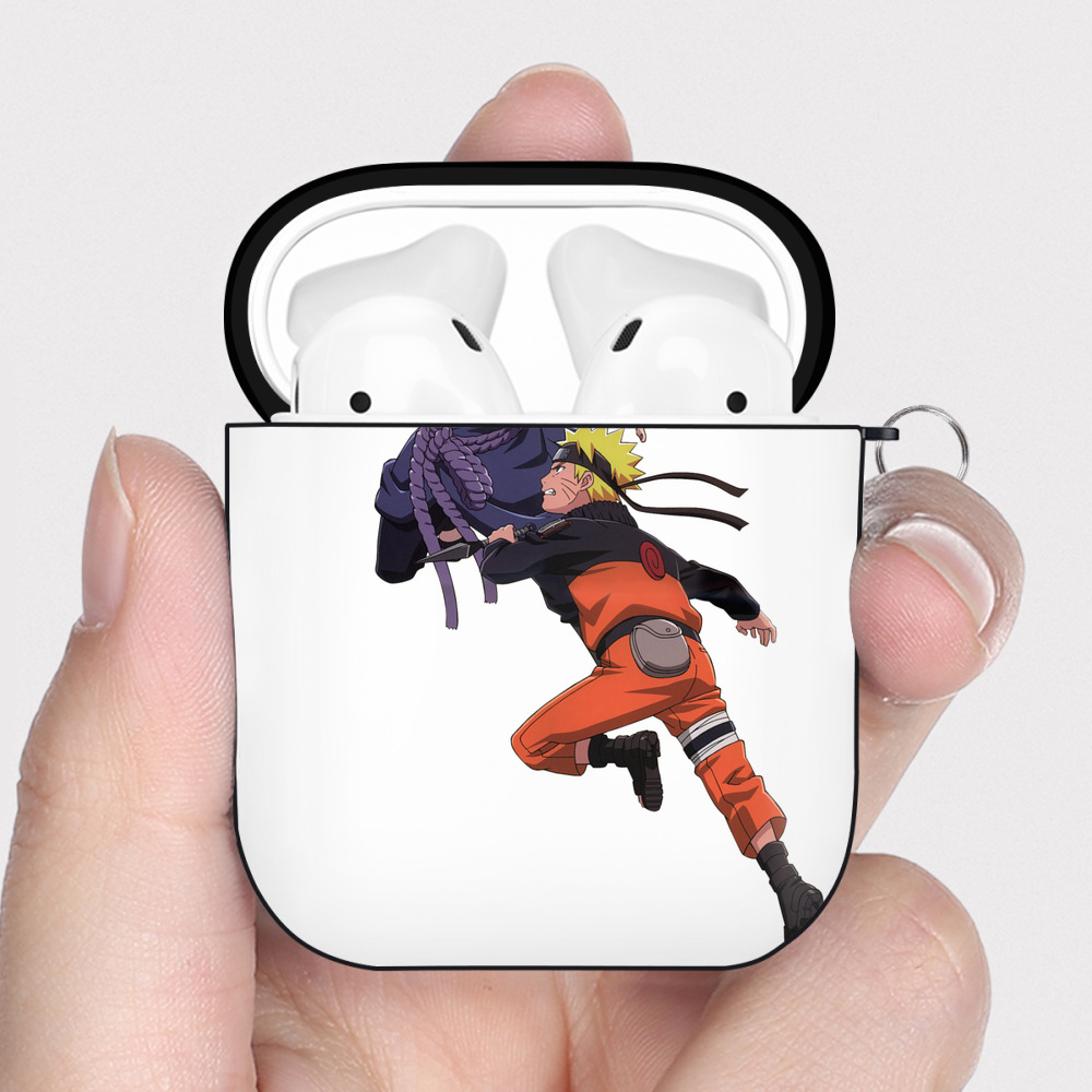 （画像用） NARUTO -ナルト- うちは サスケ Uchiha Sasuke AirPods 第2世代保護ケース ハードシェル ブラック 耐衝撃・防指紋・カラビナ付き