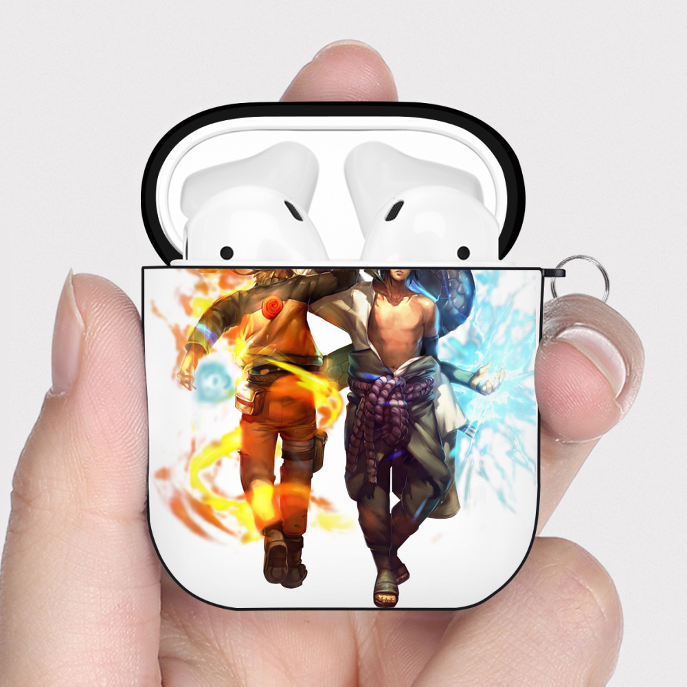 （画像用） NARUTO -ナルト- うちは サスケ Uchiha Sasuke AirPods 第2世代保護ケース ハードシェル ブラック 耐衝撃・防指紋・カラビナ付き