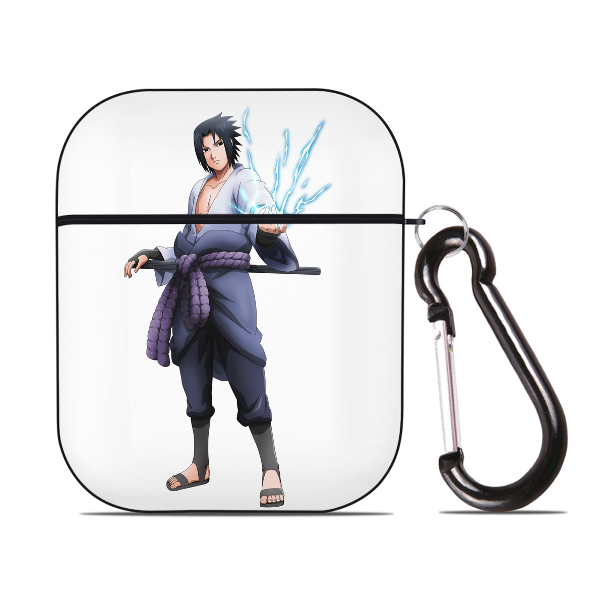 （画像用） NARUTO -ナルト- うちは サスケ Uchiha Sasuke AirPods 第2世代保護ケース ハードシェル ブラック 耐衝撃・防指紋・カラビナ付き