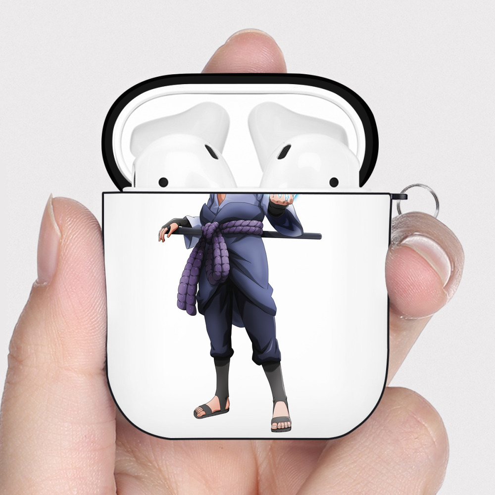 （画像用） NARUTO -ナルト- うちは サスケ Uchiha Sasuke AirPods 第2世代保護ケース ハードシェル ブラック 耐衝撃・防指紋・カラビナ付き