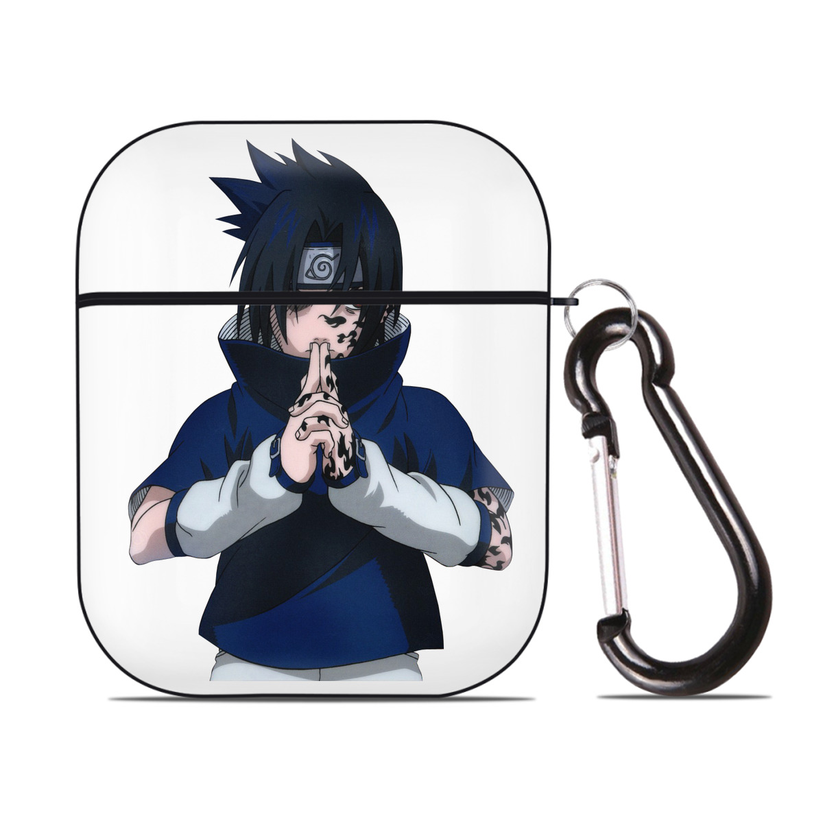 （画像用） NARUTO -ナルト- うちは サスケ Uchiha Sasuke AirPods 第2世代保護ケース ハードシェル ブラック 耐衝撃・防指紋・カラビナ付き