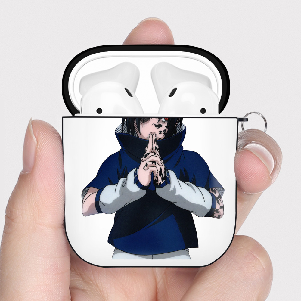 （画像用） NARUTO -ナルト- うちは サスケ Uchiha Sasuke AirPods 第2世代保護ケース ハードシェル ブラック 耐衝撃・防指紋・カラビナ付き
