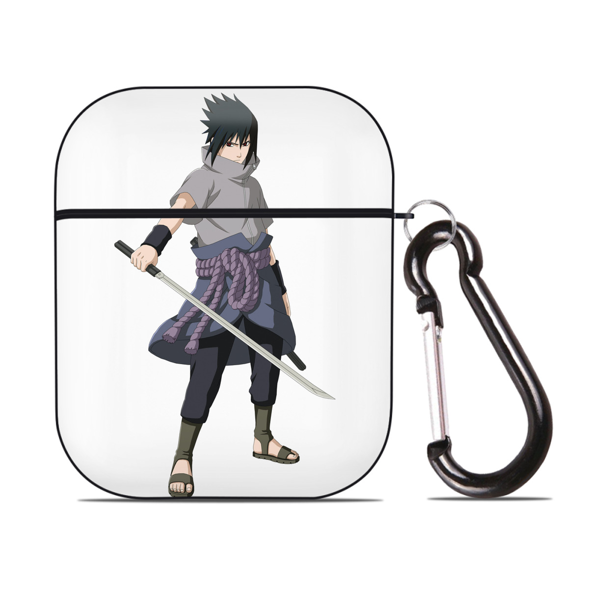 （画像用） NARUTO -ナルト- うちは サスケ Uchiha Sasuke AirPods 第2世代保護ケース ハードシェル ブラック 耐衝撃・防指紋・カラビナ付き