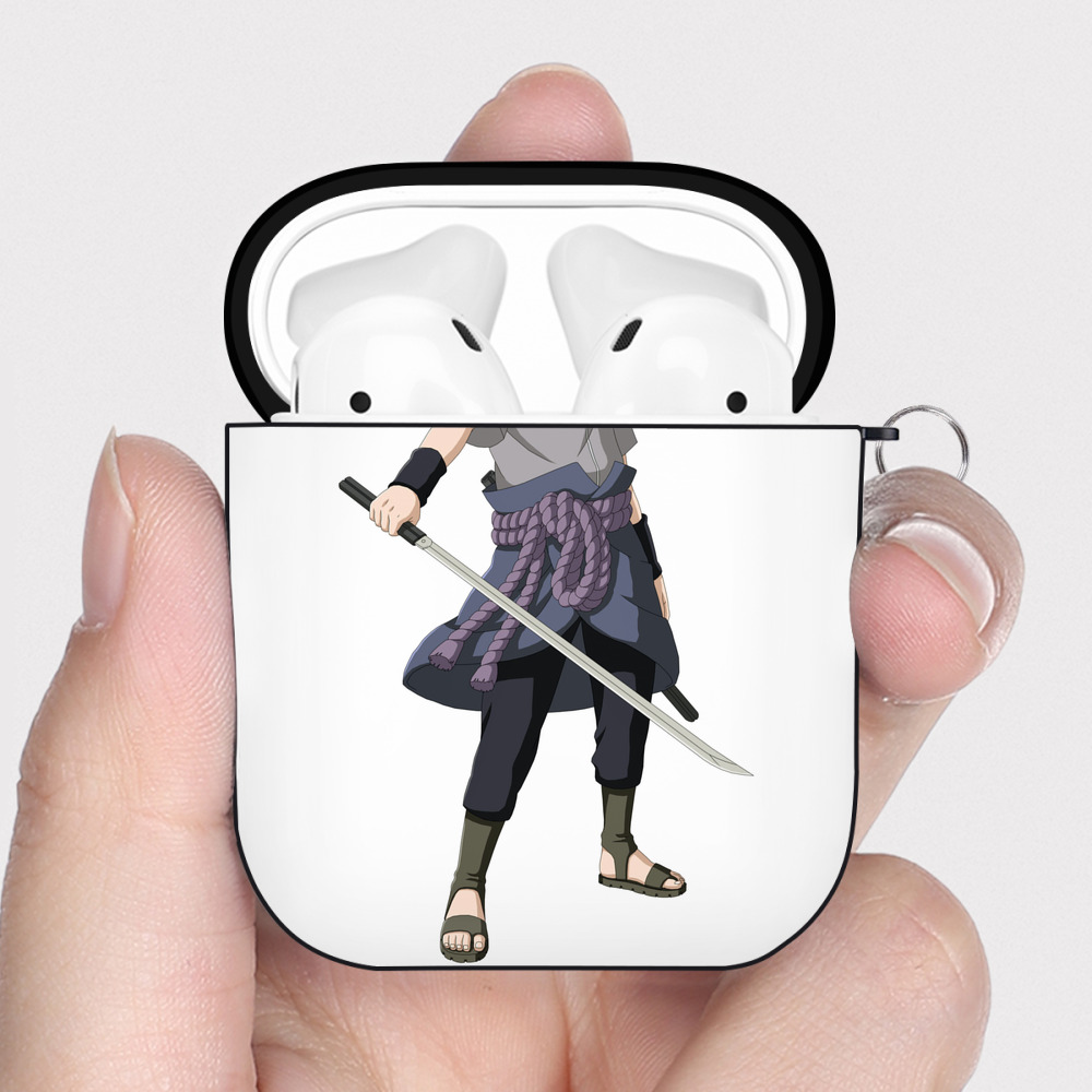 （画像用） NARUTO -ナルト- うちは サスケ Uchiha Sasuke AirPods 第2世代保護ケース ハードシェル ブラック 耐衝撃・防指紋・カラビナ付き