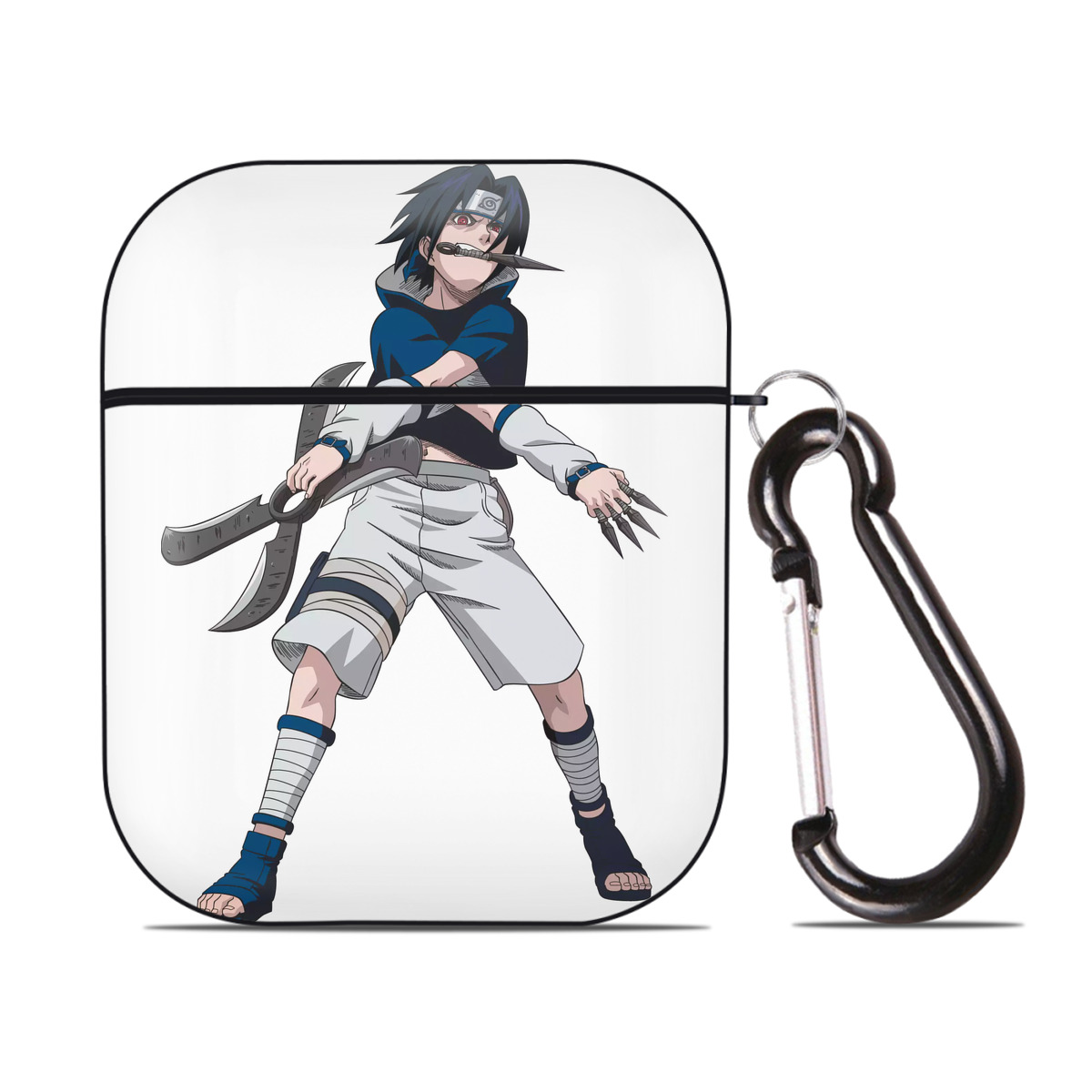 （画像用） NARUTO -ナルト- うちは サスケ Uchiha Sasuke AirPods 第2世代保護ケース ハードシェル ブラック 耐衝撃・防指紋・カラビナ付き