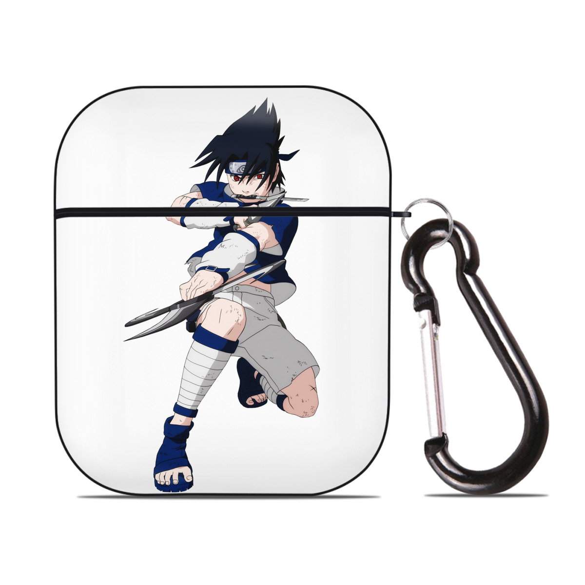 （画像用） NARUTO -ナルト- うちは サスケ Uchiha Sasuke AirPods 第2世代保護ケース ハードシェル ブラック 耐衝撃・防指紋・カラビナ付き