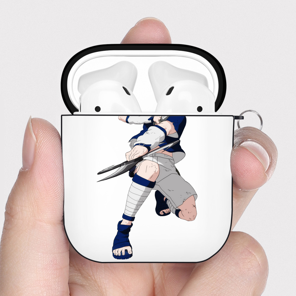 （画像用） NARUTO -ナルト- うちは サスケ Uchiha Sasuke AirPods 第2世代保護ケース ハードシェル ブラック 耐衝撃・防指紋・カラビナ付き