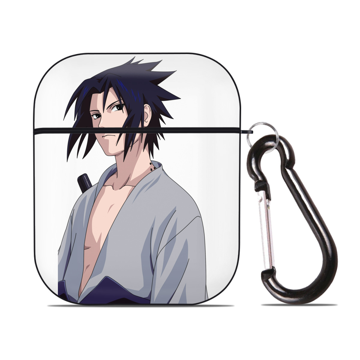 （画像用） NARUTO -ナルト- うちは サスケ Uchiha Sasuke AirPods 第2世代保護ケース ハードシェル ブラック 耐衝撃・防指紋・カラビナ付き