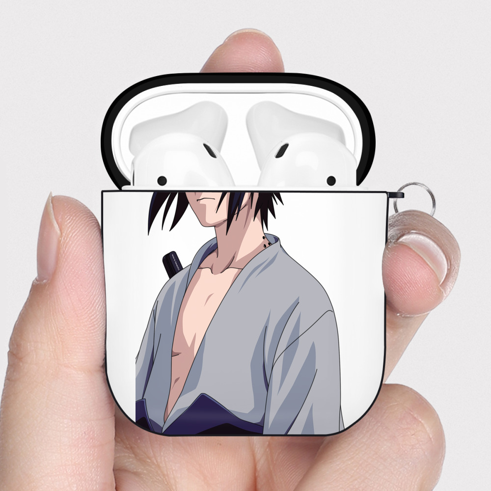 （画像用） NARUTO -ナルト- うちは サスケ Uchiha Sasuke AirPods 第2世代保護ケース ハードシェル ブラック 耐衝撃・防指紋・カラビナ付き