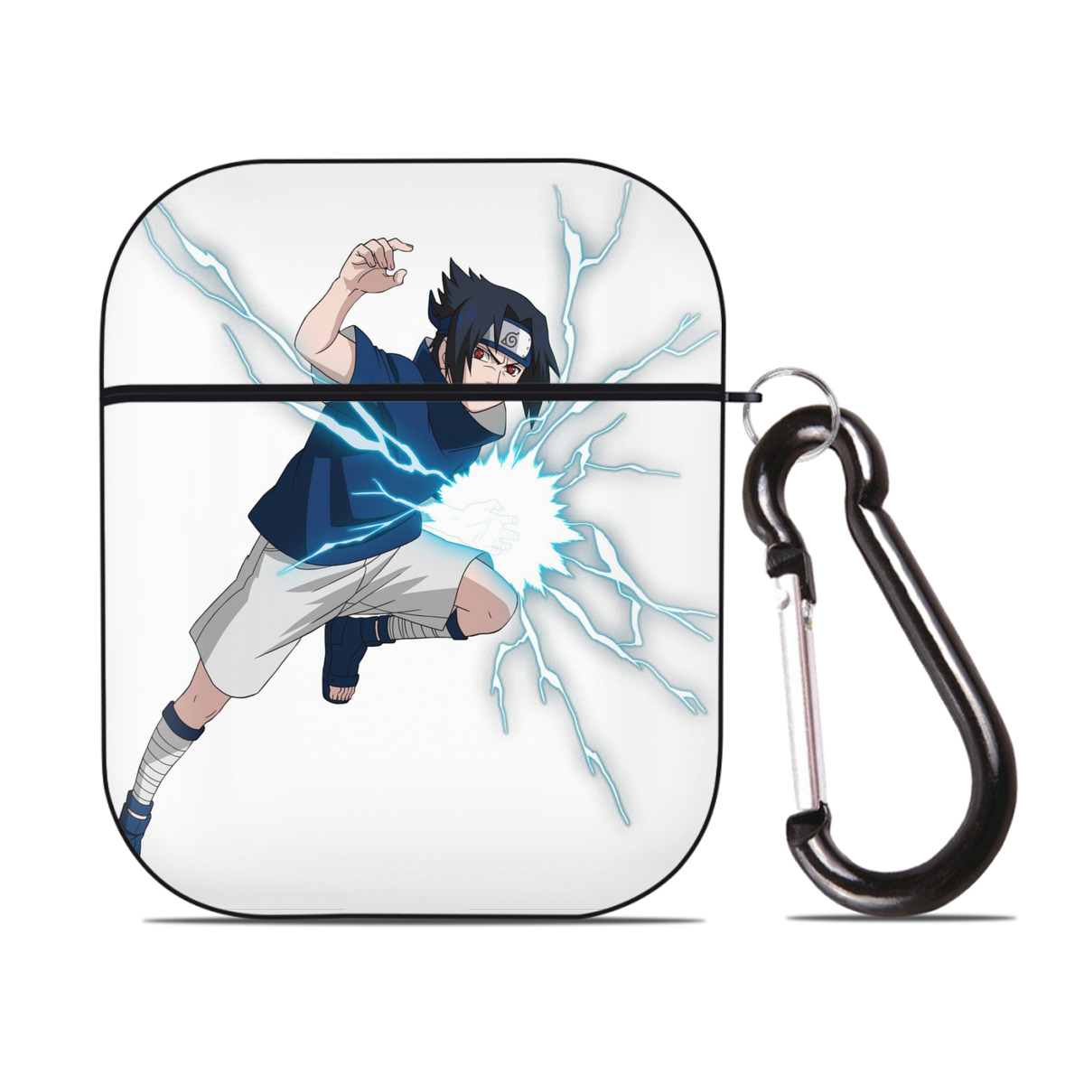 （画像用） NARUTO -ナルト- うちは サスケ Uchiha Sasuke AirPods 第2世代保護ケース ハードシェル ブラック 耐衝撃・防指紋・カラビナ付き