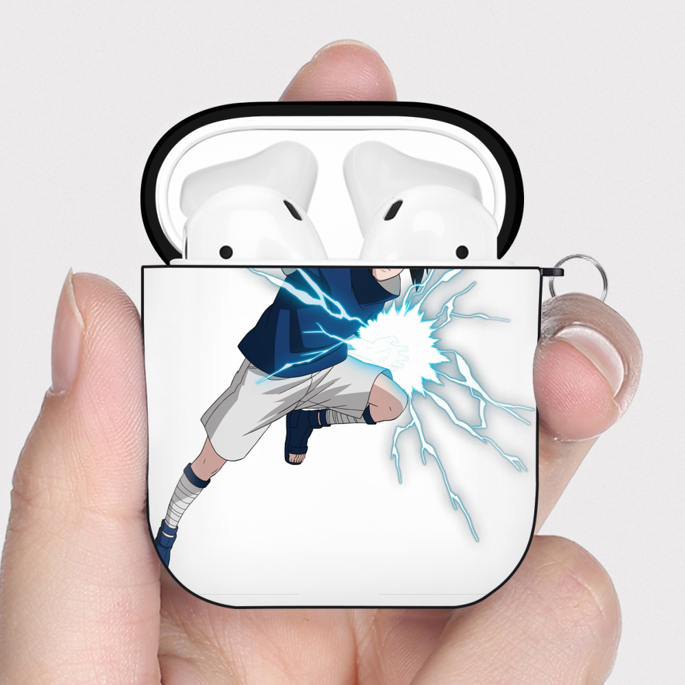 （画像用） NARUTO -ナルト- うちは サスケ Uchiha Sasuke AirPods 第2世代保護ケース ハードシェル ブラック 耐衝撃・防指紋・カラビナ付き