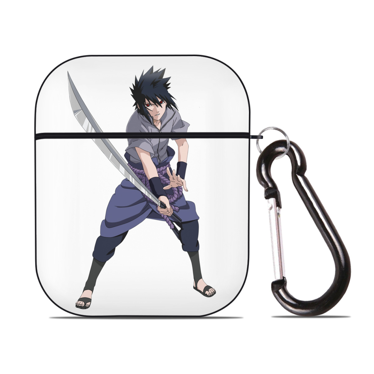 （画像用） NARUTO -ナルト- うちは サスケ Uchiha Sasuke AirPods 第2世代保護ケース ハードシェル ブラック 耐衝撃・防指紋・カラビナ付き