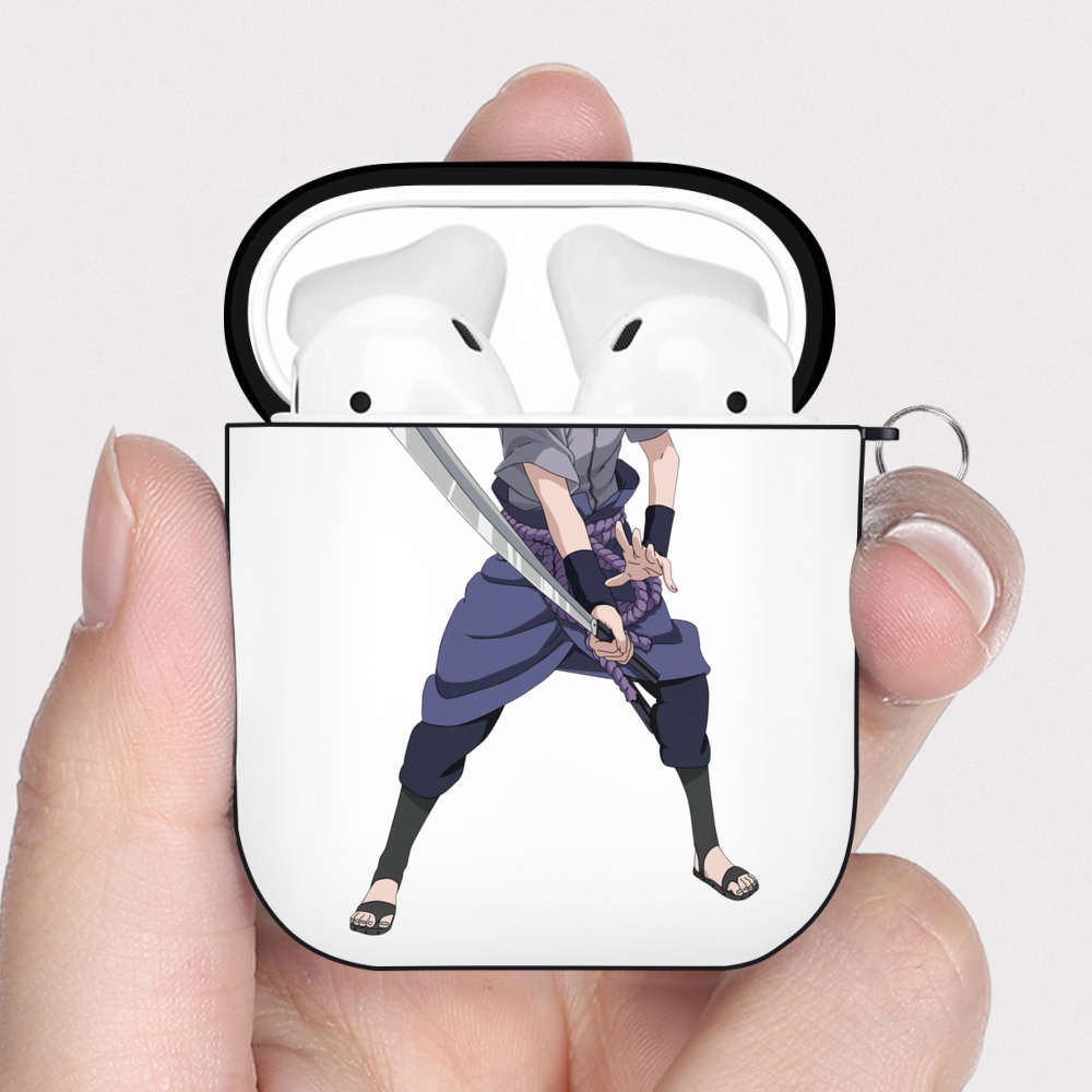 （画像用） NARUTO -ナルト- うちは サスケ Uchiha Sasuke AirPods 第2世代保護ケース ハードシェル ブラック 耐衝撃・防指紋・カラビナ付き