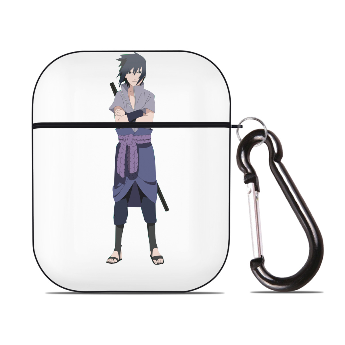 （画像用） NARUTO -ナルト- うちは サスケ Uchiha Sasuke AirPods 第2世代保護ケース ハードシェル ブラック 耐衝撃・防指紋・カラビナ付き