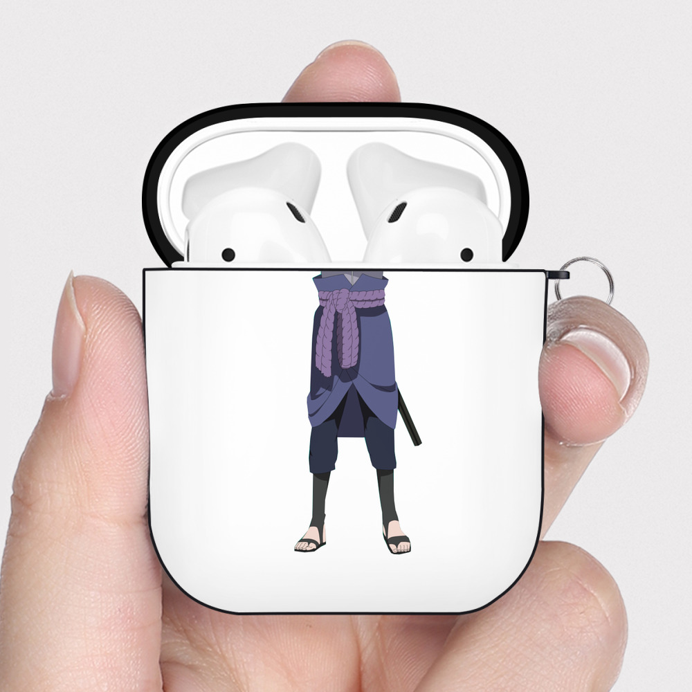 （画像用） NARUTO -ナルト- うちは サスケ Uchiha Sasuke AirPods 第2世代保護ケース ハードシェル ブラック 耐衝撃・防指紋・カラビナ付き
