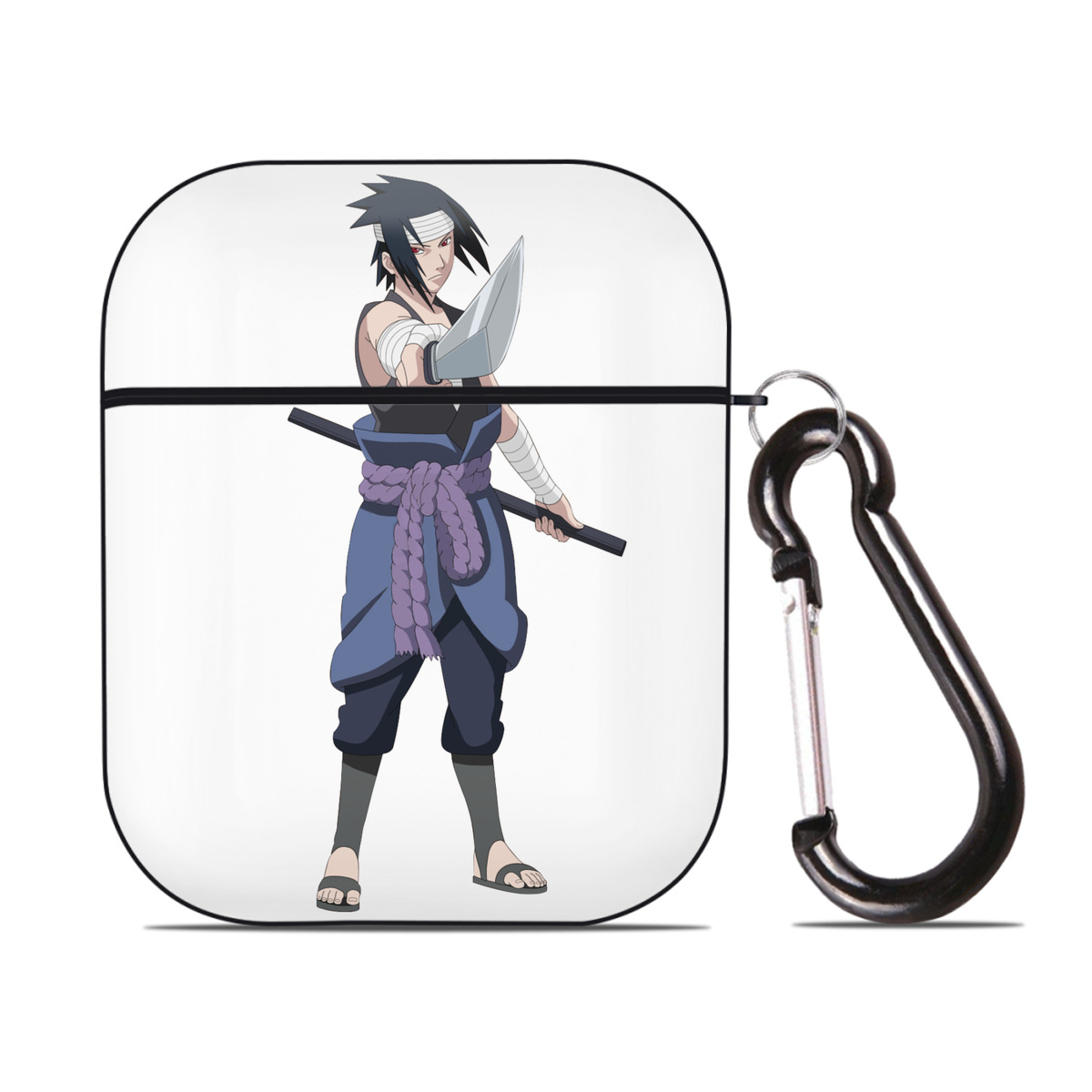 （画像用） NARUTO -ナルト- うちは サスケ Uchiha Sasuke AirPods 第2世代保護ケース ハードシェル ブラック 耐衝撃・防指紋・カラビナ付き