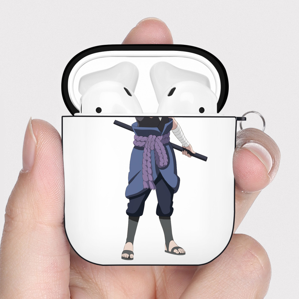 （画像用） NARUTO -ナルト- うちは サスケ Uchiha Sasuke AirPods 第2世代保護ケース ハードシェル ブラック 耐衝撃・防指紋・カラビナ付き
