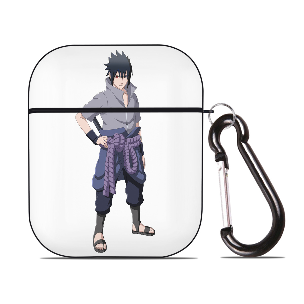 （画像用） NARUTO -ナルト- うちは サスケ Uchiha Sasuke AirPods 第2世代保護ケース ハードシェル ブラック 耐衝撃・防指紋・カラビナ付き