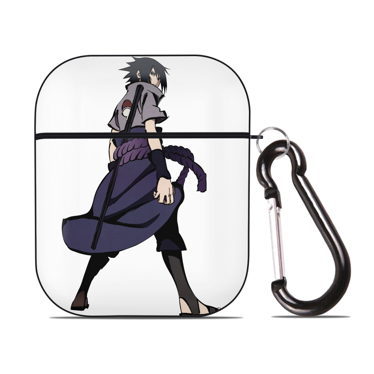 （画像用） NARUTO -ナルト- うちは サスケ Uchiha Sasuke AirPods 第2世代保護ケース ハードシェル ブラック 耐衝撃・防指紋・カラビナ付き