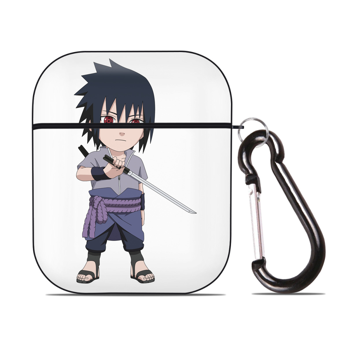 （画像用） NARUTO -ナルト- うちは サスケ Uchiha Sasuke AirPods 第2世代保護ケース ハードシェル ブラック 耐衝撃・防指紋・カラビナ付き