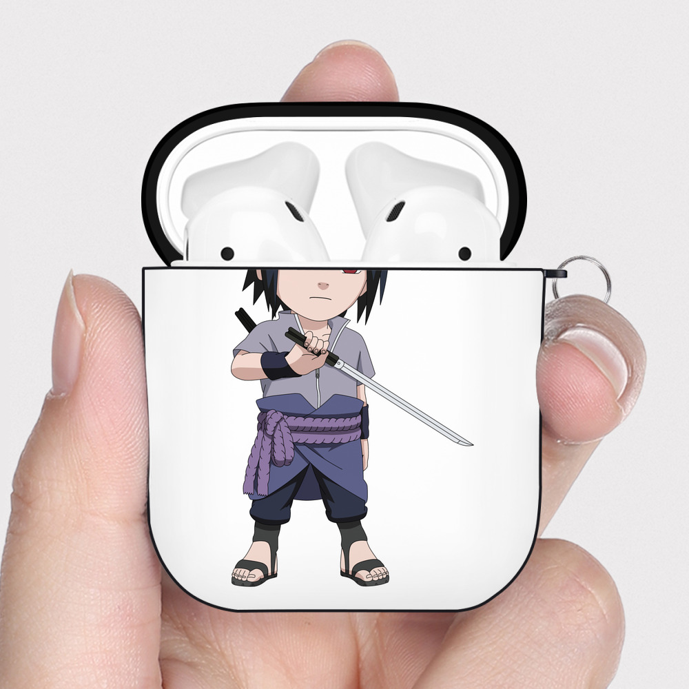 （画像用） NARUTO -ナルト- うちは サスケ Uchiha Sasuke AirPods 第2世代保護ケース ハードシェル ブラック 耐衝撃・防指紋・カラビナ付き