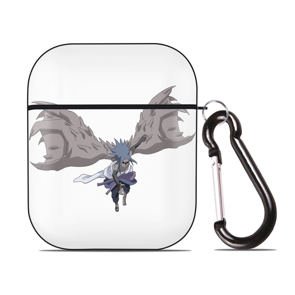 （画像用） NARUTO -ナルト- うちは サスケ Uchiha Sasuke AirPods 第2世代保護ケース ハードシェル ブラック 耐衝撃・防指紋・カラビナ付き