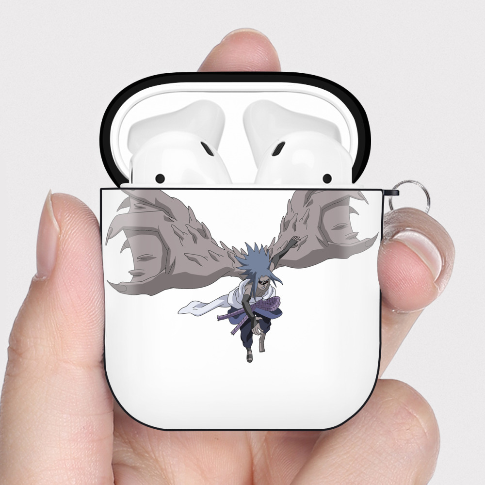 （画像用） NARUTO -ナルト- うちは サスケ Uchiha Sasuke AirPods 第2世代保護ケース ハードシェル ブラック 耐衝撃・防指紋・カラビナ付き