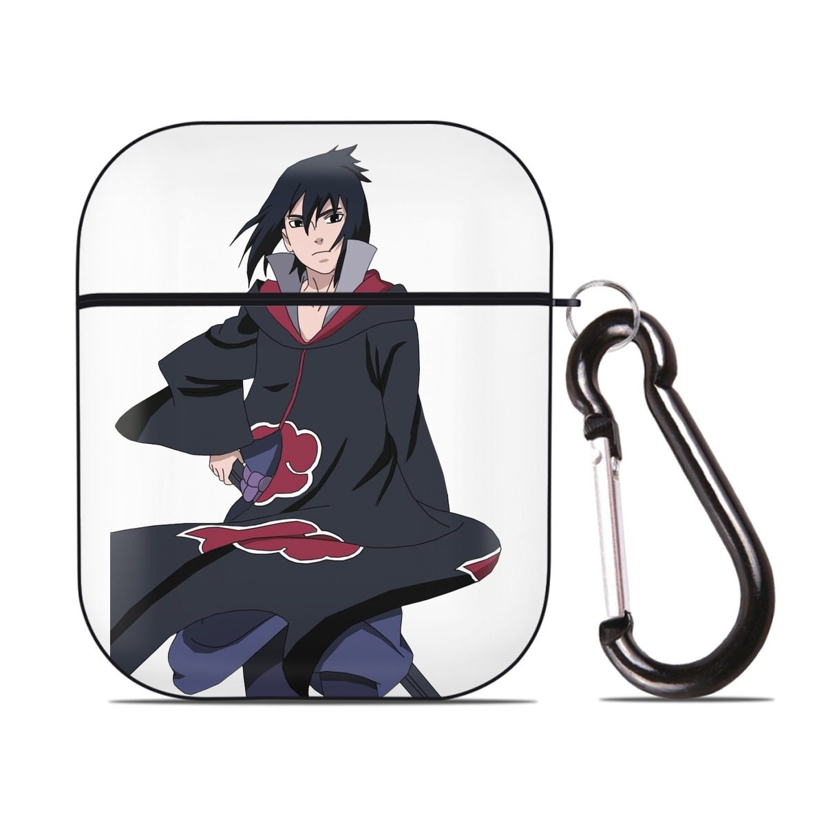 （画像用） NARUTO -ナルト- うちは サスケ Uchiha Sasuke AirPods 第2世代保護ケース ハードシェル ブラック 耐衝撃・防指紋・カラビナ付き