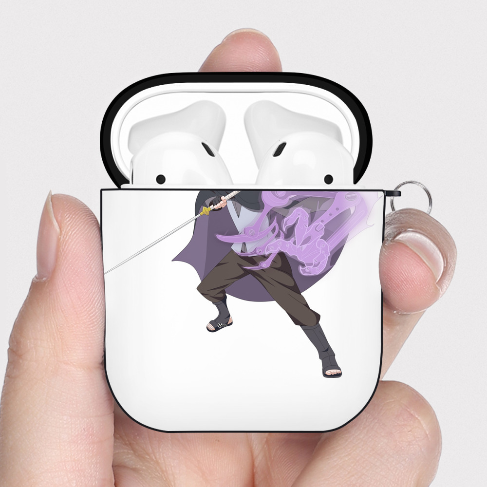 （画像用） NARUTO -ナルト- うちは サスケ Uchiha Sasuke AirPods 第2世代保護ケース ハードシェル ブラック 耐衝撃・防指紋・カラビナ付き