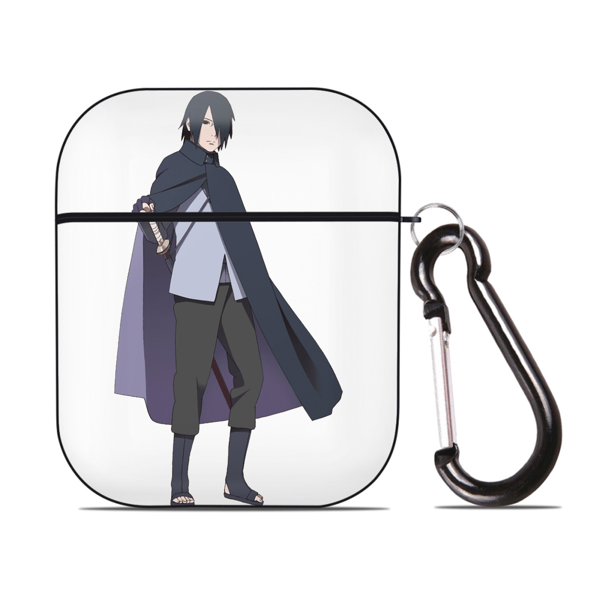 （画像用） NARUTO -ナルト- うちは サスケ Uchiha Sasuke AirPods 第2世代保護ケース ハードシェル ブラック 耐衝撃・防指紋・カラビナ付き