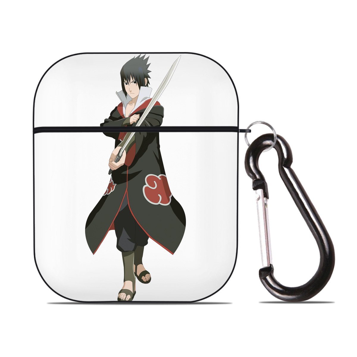 （画像用） NARUTO -ナルト- うちは サスケ Uchiha Sasuke AirPods 第2世代保護ケース ハードシェル ブラック 耐衝撃・防指紋・カラビナ付き