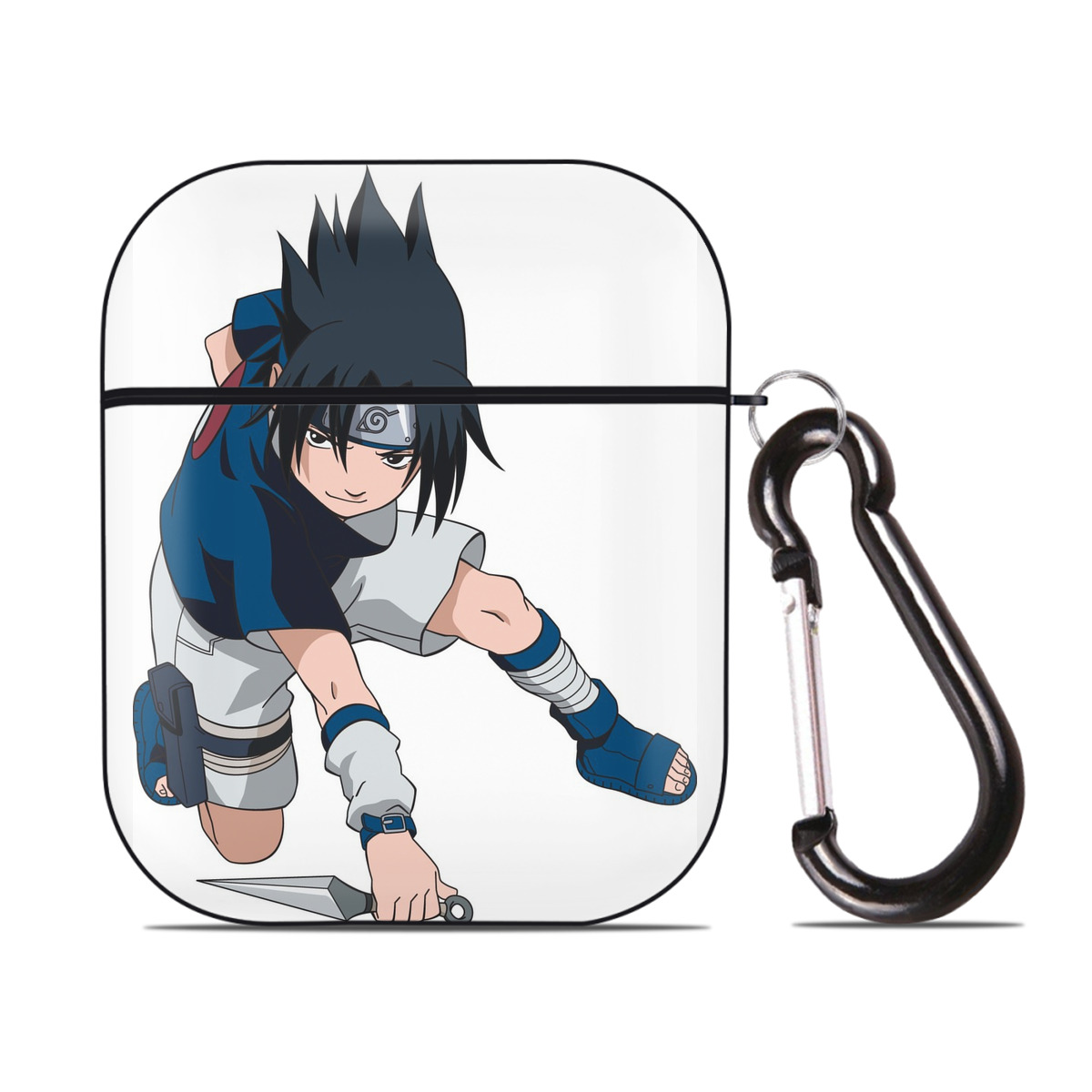 （画像用） NARUTO -ナルト- うちは サスケ Uchiha Sasuke AirPods 第2世代保護ケース ハードシェル ブラック 耐衝撃・防指紋・カラビナ付き