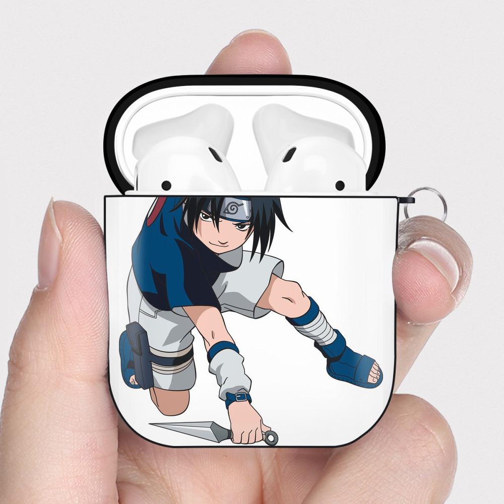 （画像用） NARUTO -ナルト- うちは サスケ Uchiha Sasuke AirPods 第2世代保護ケース ハードシェル ブラック 耐衝撃・防指紋・カラビナ付き