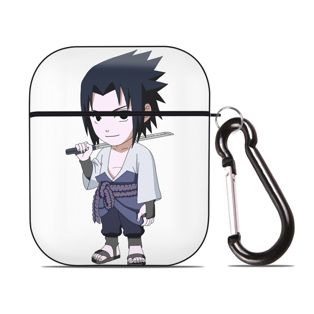 （画像用） NARUTO -ナルト- うちは サスケ Uchiha Sasuke AirPods 第2世代保護ケース ハードシェル ブラック 耐衝撃・防指紋・カラビナ付き