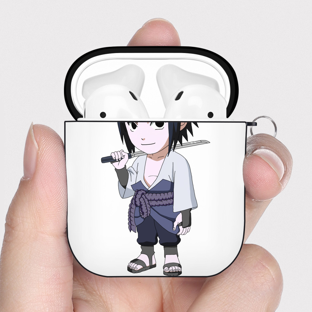 （画像用） NARUTO -ナルト- うちは サスケ Uchiha Sasuke AirPods 第2世代保護ケース ハードシェル ブラック 耐衝撃・防指紋・カラビナ付き