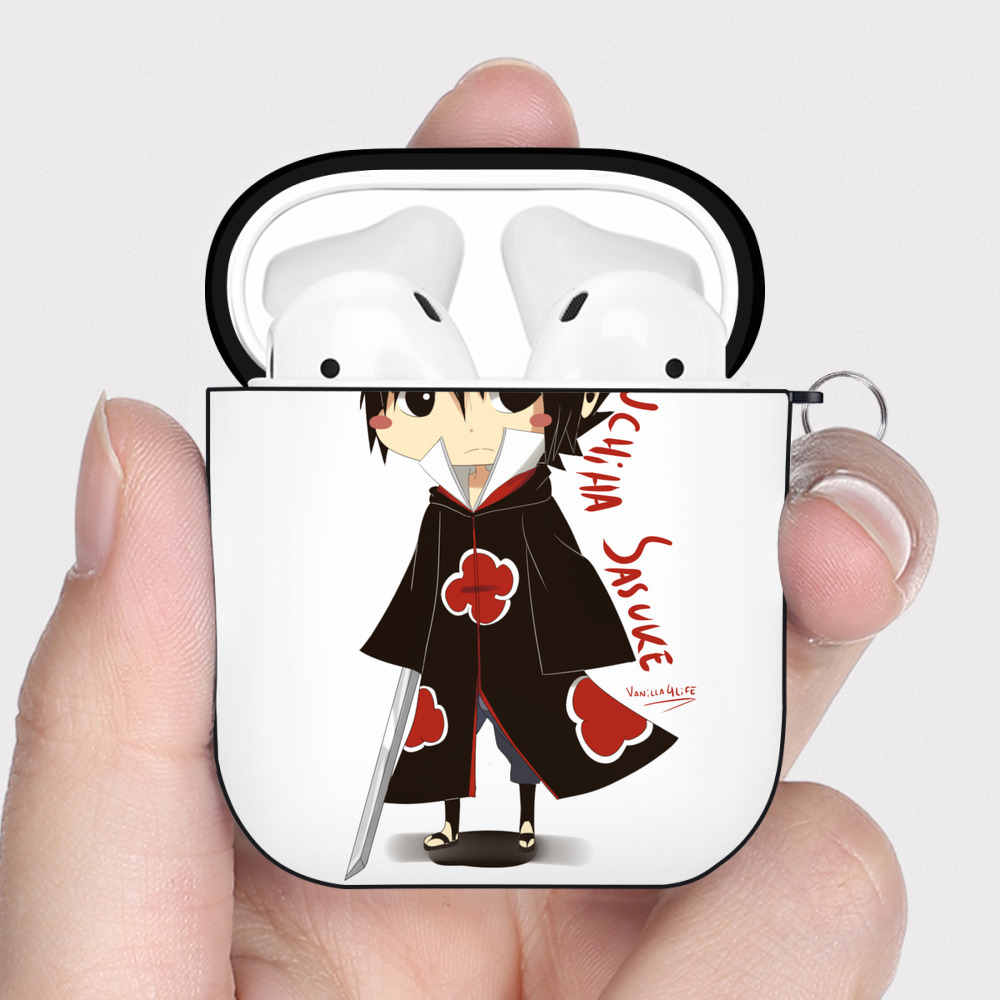 （画像用） NARUTO -ナルト- うちは サスケ Uchiha Sasuke AirPods 第2世代保護ケース ハードシェル ブラック 耐衝撃・防指紋・カラビナ付き
