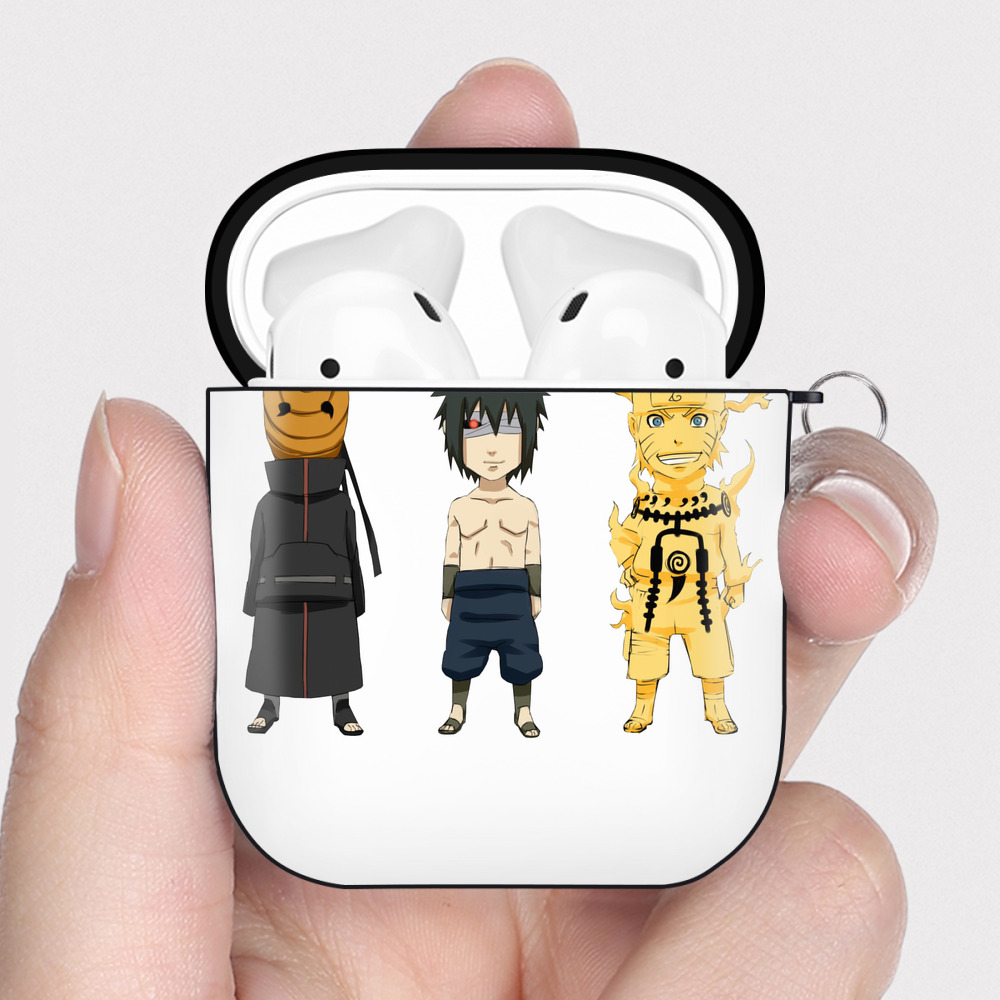 （画像用） NARUTO -ナルト- うちは サスケ Uchiha Sasuke AirPods 第2世代保護ケース ハードシェル ブラック 耐衝撃・防指紋・カラビナ付き