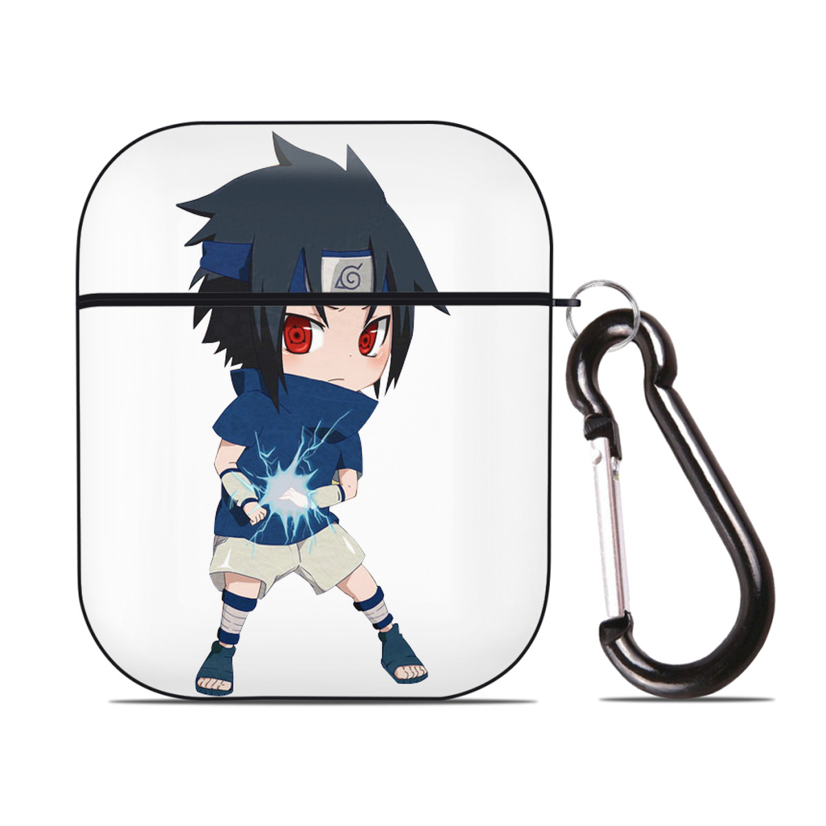 （画像用） NARUTO -ナルト- うちは サスケ Uchiha Sasuke AirPods 第2世代保護ケース ハードシェル ブラック 耐衝撃・防指紋・カラビナ付き