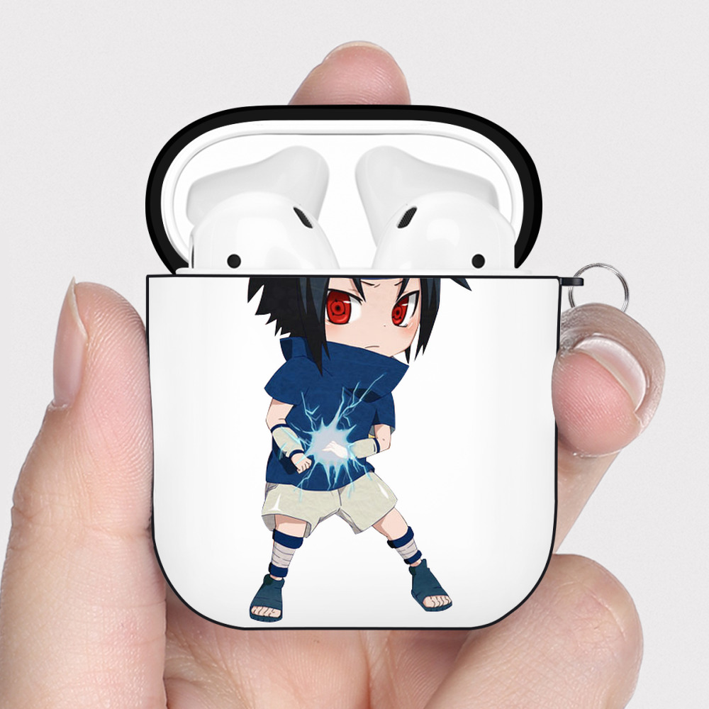 （画像用） NARUTO -ナルト- うちは サスケ Uchiha Sasuke AirPods 第2世代保護ケース ハードシェル ブラック 耐衝撃・防指紋・カラビナ付き