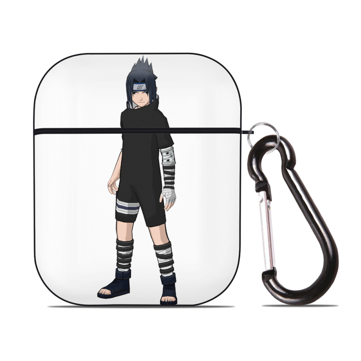 （画像用） NARUTO -ナルト- うちは サスケ Uchiha Sasuke AirPods 第2世代保護ケース ハードシェル ブラック 耐衝撃・防指紋・カラビナ付き