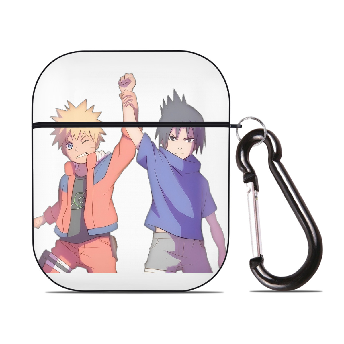 （画像用） NARUTO -ナルト- うちは サスケ Uchiha Sasuke AirPods 第2世代保護ケース ハードシェル ブラック 耐衝撃・防指紋・カラビナ付き