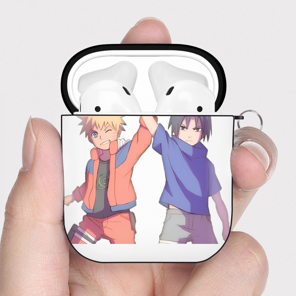 （画像用） NARUTO -ナルト- うちは サスケ Uchiha Sasuke AirPods 第2世代保護ケース ハードシェル ブラック 耐衝撃・防指紋・カラビナ付き