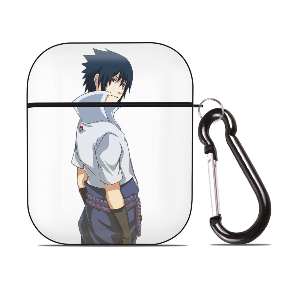 （画像用） NARUTO -ナルト- うちは サスケ Uchiha Sasuke AirPods 第2世代保護ケース ハードシェル ブラック 耐衝撃・防指紋・カラビナ付き
