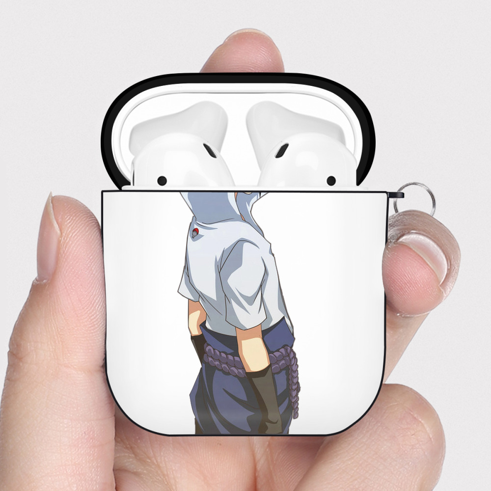 （画像用） NARUTO -ナルト- うちは サスケ Uchiha Sasuke AirPods 第2世代保護ケース ハードシェル ブラック 耐衝撃・防指紋・カラビナ付き