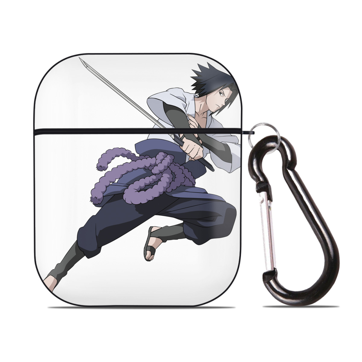 （画像用） NARUTO -ナルト- うちは サスケ Uchiha Sasuke AirPods 第2世代保護ケース ハードシェル ブラック 耐衝撃・防指紋・カラビナ付き