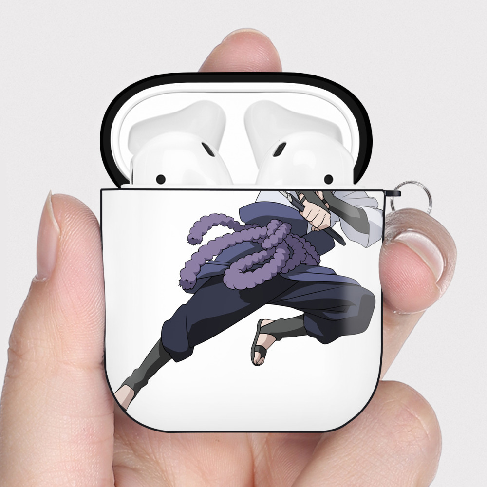 （画像用） NARUTO -ナルト- うちは サスケ Uchiha Sasuke AirPods 第2世代保護ケース ハードシェル ブラック 耐衝撃・防指紋・カラビナ付き
