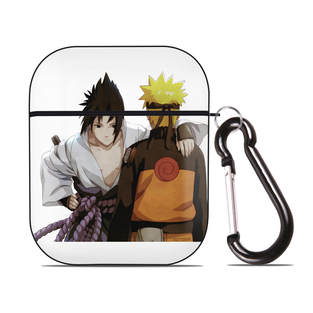 （画像用） NARUTO -ナルト- うちは サスケ Uchiha Sasuke AirPods 第2世代保護ケース ハードシェル ブラック 耐衝撃・防指紋・カラビナ付き